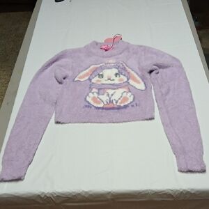 Dolls Kill Sugar Thrillz Purple Bunny Graphic Fuzzy Knit Sweater Size S Kawaii